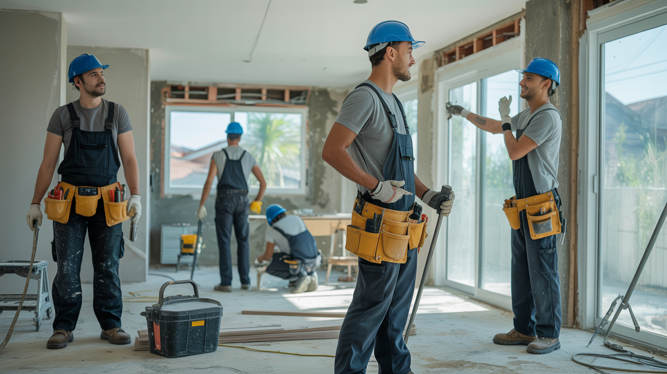 Equipe de reforma residencial profissional trabalhando em casa em São Paulo